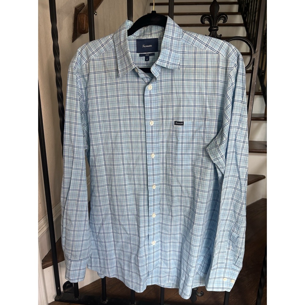 Men's Size Medium Faconnable Shirt Long Sleeves Plaid Blue